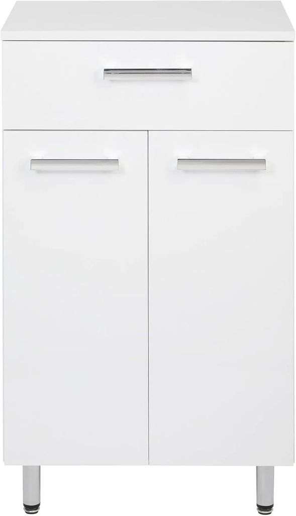 VBChome Kommode 50x84x35 cm Weiß mit Zwei Türen und Schublade – Verstellbare Metallbeine, Chromgriffe, Traditioneller Stil für das Badezimmer