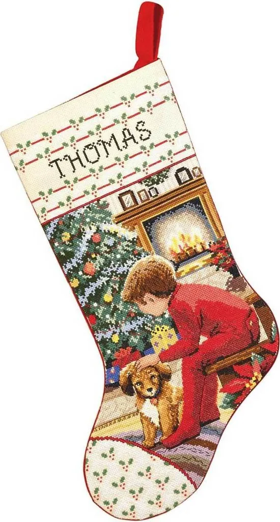 Broderie point de croix Chaussette de Noël Janlynn pour déco de cheminée