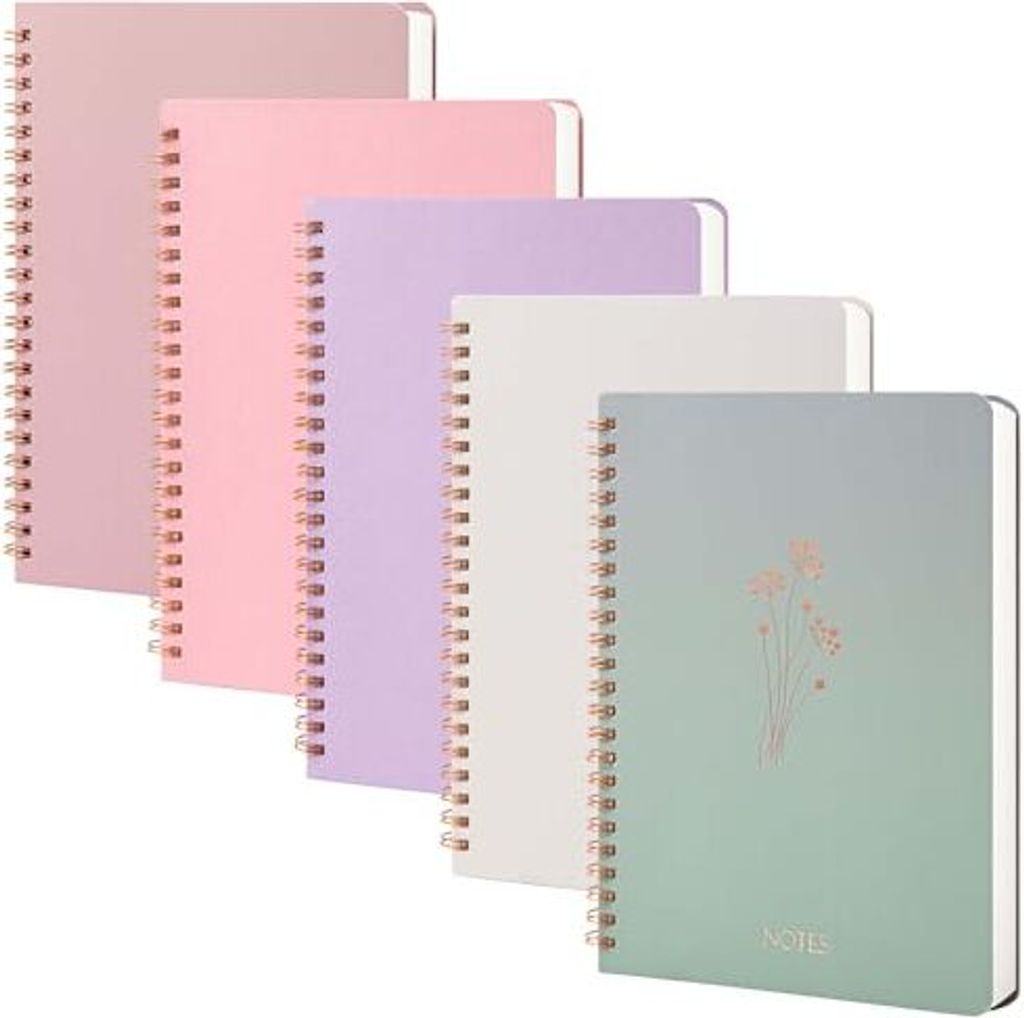A5 Spiral Notebook, 5 Packgefütterte Journal -Notizbücher Doppelpockt, Schreiben, 8mm College Regierte Schule, Arbeit, Büro