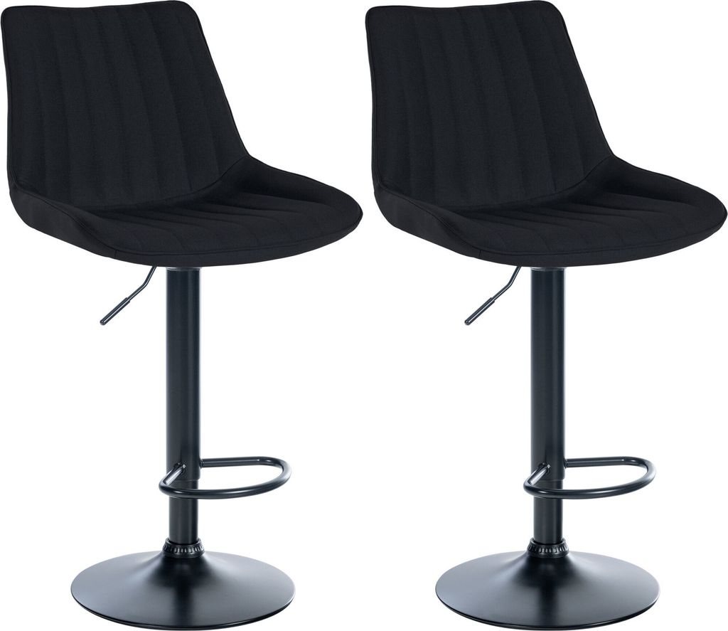 DELUKE Barhocker 2er Set RIO - Schwarz, Stoff, Schwarz | Barhocker mit Lehne Barstuhl Tresenhocker Tresenstuhl Kneipenhocker Kneipenstuhl