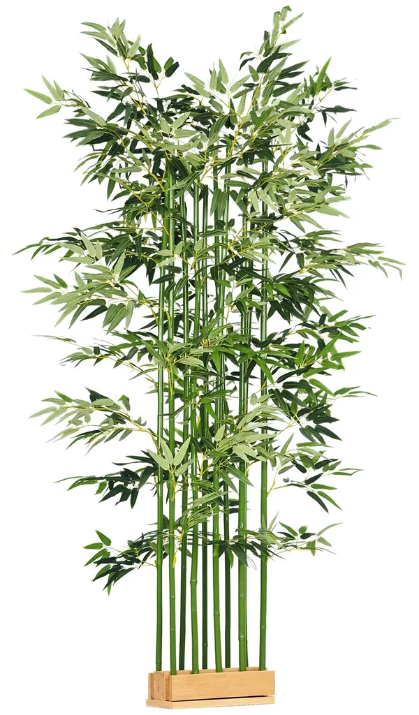 HOMCOM Bambou Artificiel 180 cm - Plante Haute avec Pot en Ciment Gris