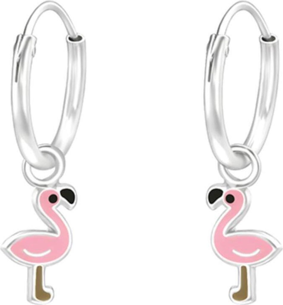 Kinder Creolen mit Anhänger: Ohrringe Silber 925 „Flamingo“