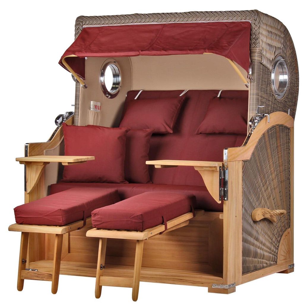 Strandkorb-Set - bene living - Königssee Teak Bullauge - PE grau - Modell 550 - inkl. Liftersystem