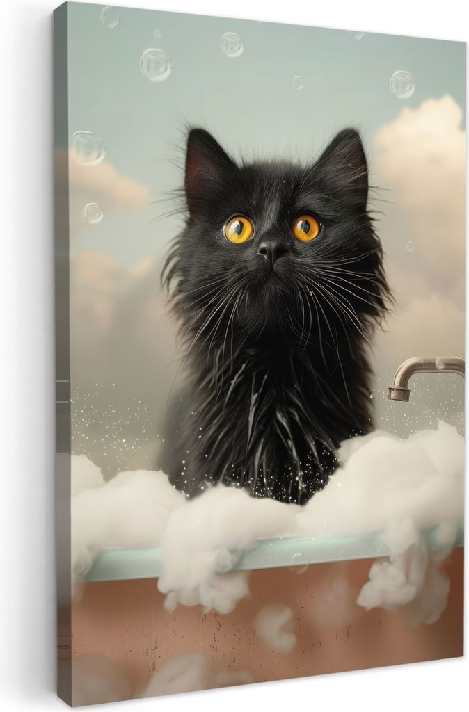 MuchoWow - Leinwandbilder - Katze - Bad - Schwarz - Tiere - Schaumstoff, Wandbild, Wanddeko Bilder Wohnzimmer, 20x30 cm