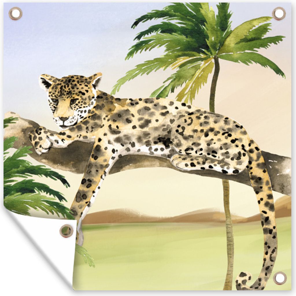 MuchoWow 50x50 cm Outdoor-Poster Gartendeko Sichtschutz Garten Poster für den Garten Leopard - Dschungel - Baum