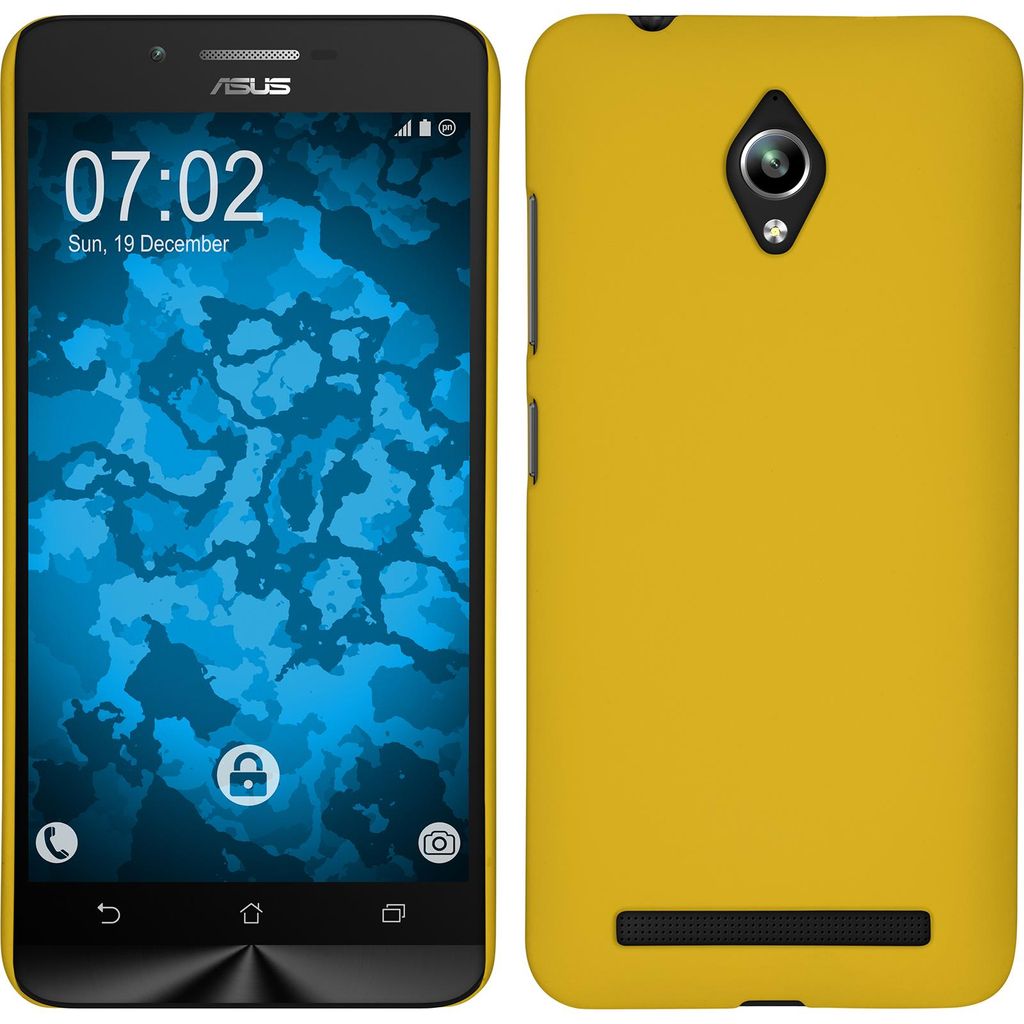 PhoneNatic Case kompatibel mit Asus Zenfone Go (ZC500TG) - Hülle gelb gummiert Hard-case + 2 Schutzfolien