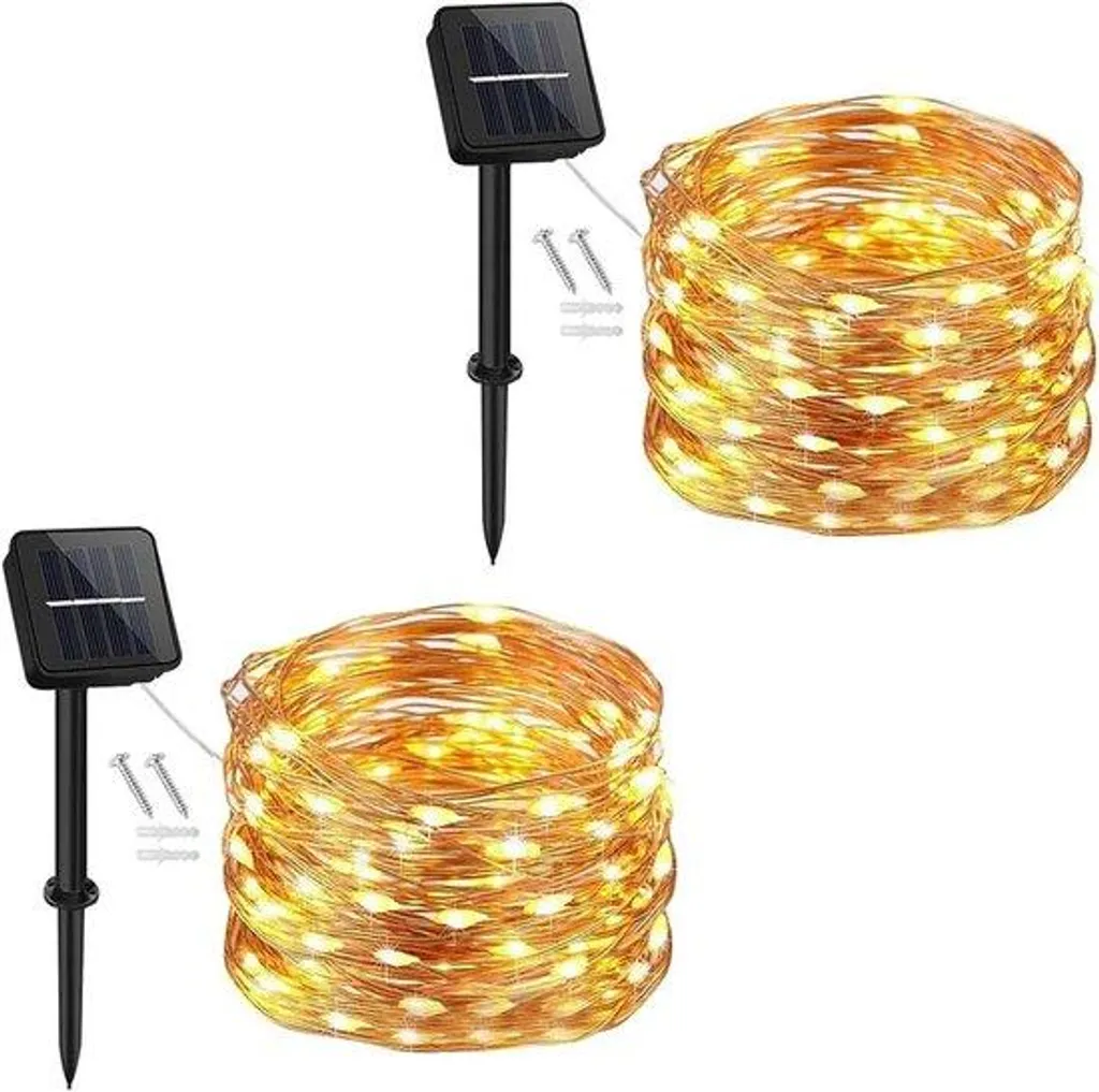 Lumière Solaire 8 Modes d'Éclairage - 12m Fil de Cuivre 120 LED Jardin