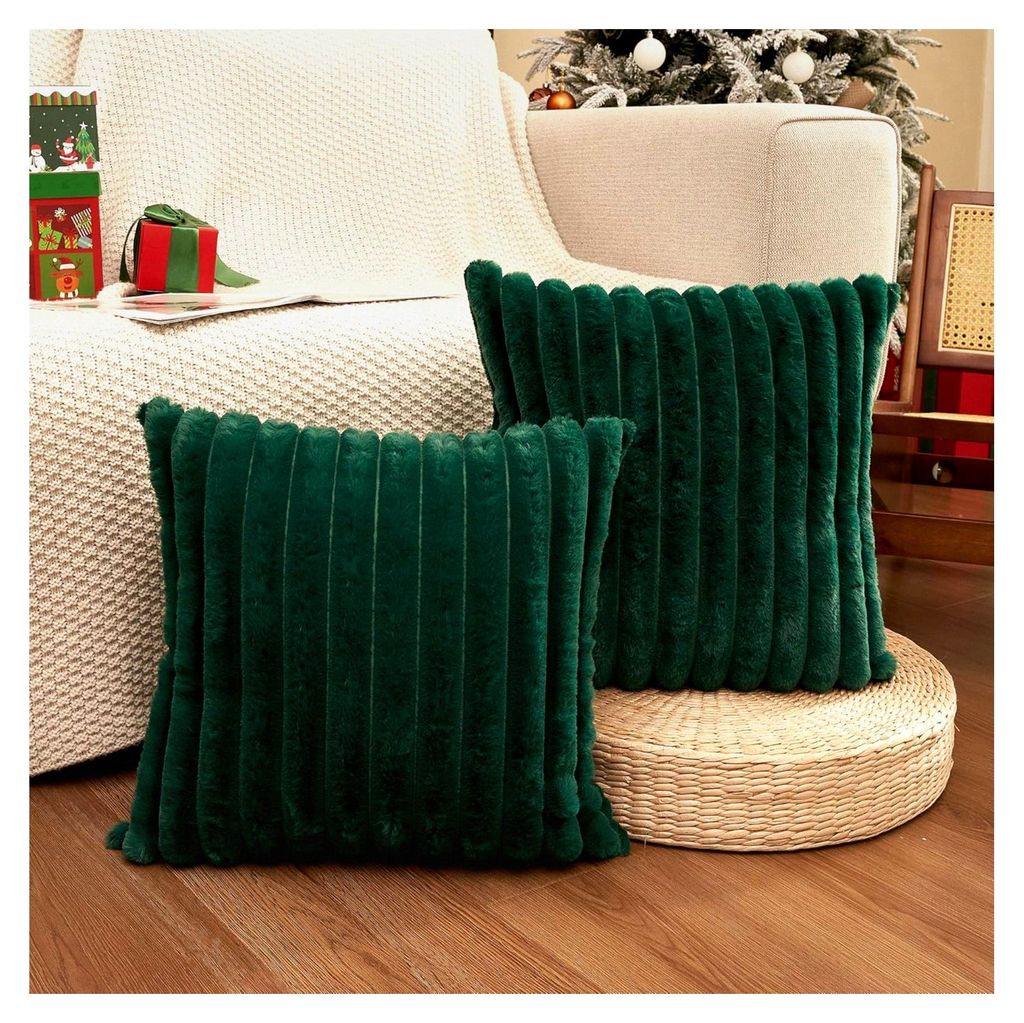 Dunkelgrün 45x45 Kissenbezüge Set 2-teilig mit Streifen Design für Sofa, Couch und Bett