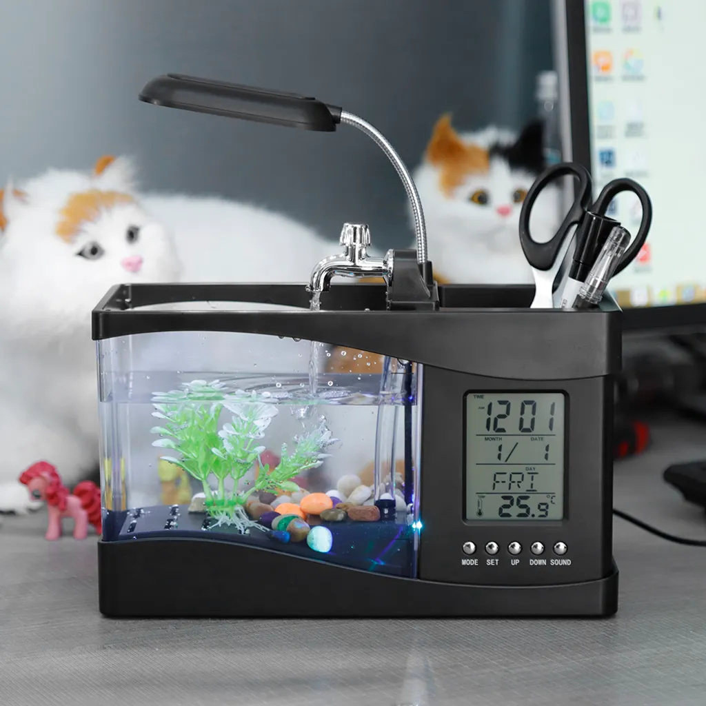Aquarium de Bureau Multifonctionnel avec Éclairage LED et Pompe USB
