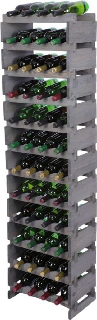 Weinregal VINOTECA FLEX PRO | HxBxT 163x46x28cm | 48 Flaschen auf 12 Ebenen | Massives Kiefernholz | Grau