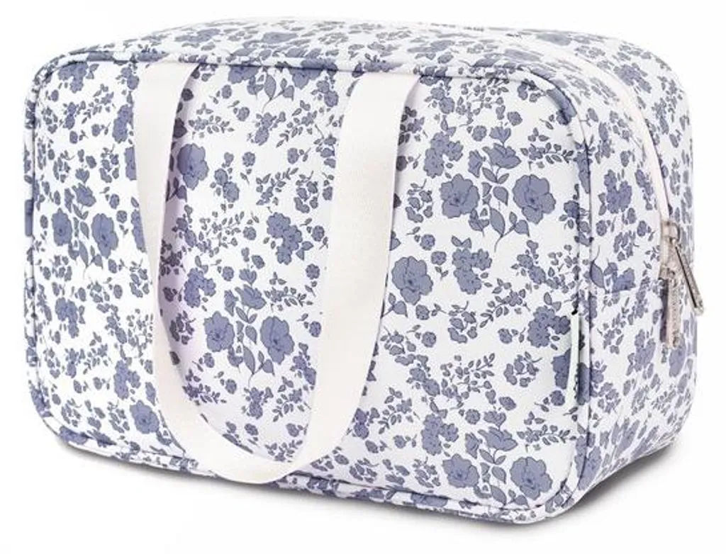 Organiseur de maquillage compact bleu floral pour femmes et enfants