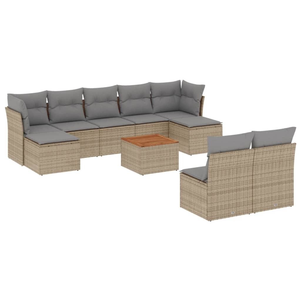 vidaXL 10-tlg. Garten-Sofagarnitur mit Kissen Beige Poly Rattan