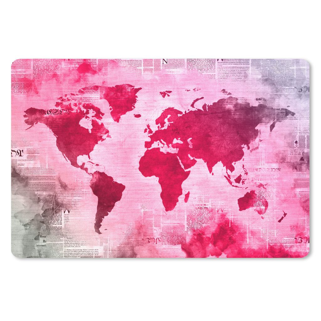 MuchoWow Schreibtischunterlage Weltkarte - Rot - Zeitung 60x40 cm - XXL Mauspad - Großes Mauspad