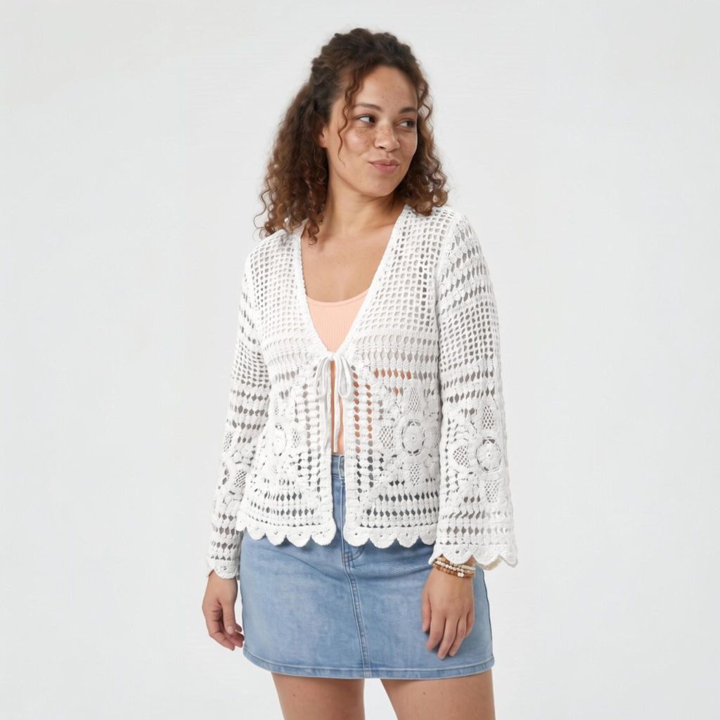 Strickjacke Damen Sommerjacke Häkellook 42 44 46 leichter Produktbild 