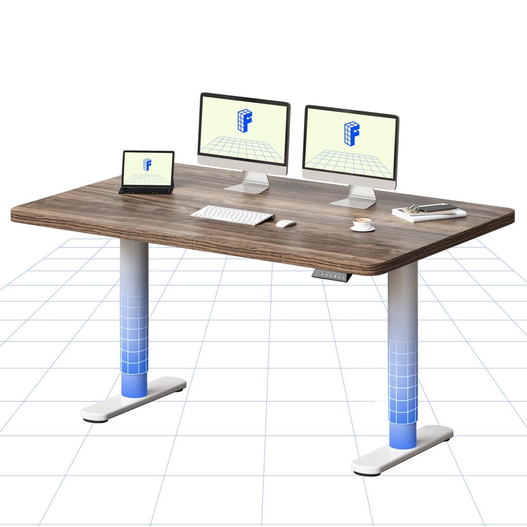 FLEXISPOT CylineX Höhenverstellbarer Schreibtisch 140x80cm mit eleganten abgerundeten Tischbeinen, 25mm einteiliger Tischplatte 80 kg Tragkraft Braun