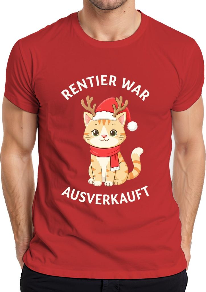 Rentier war t Weihnachten Katze lustig Geschenk süß Herren T-Shirt, Rot, XXL