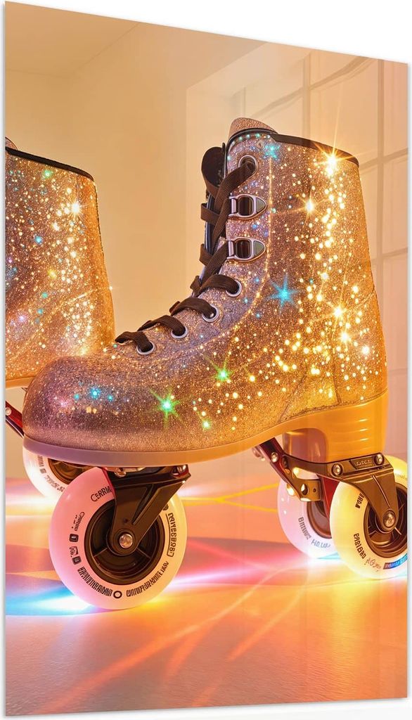 Glasbild 40x60cm in XXL für Wohnzimmer, Schlafzimmer Motiv Glitzer Rollschuhe
