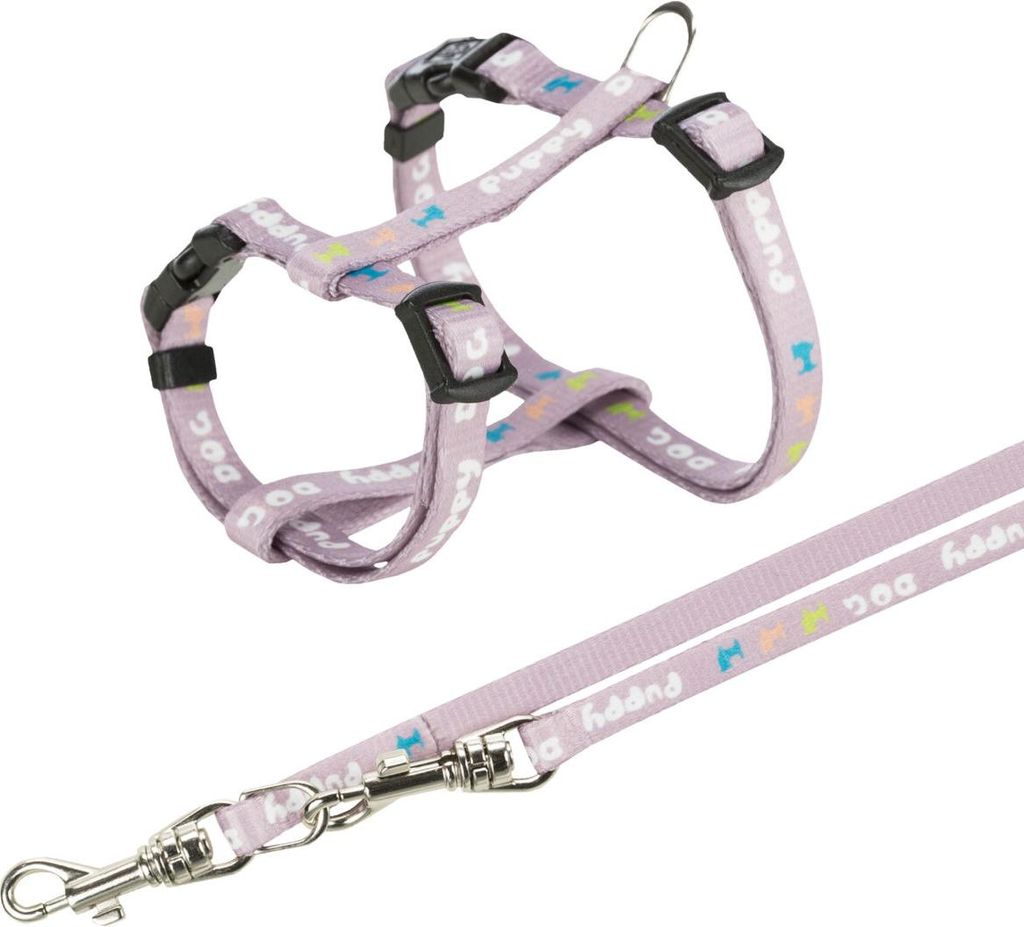 TRIXIE Junior Welpen-H-Geschirr mit Leine - flieder - 27–45 cm/10 mm