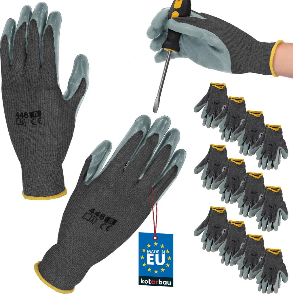 KOTARBAU 12er Set Handschuhe Arbeitshandschuhe Anti-Rutsch Größe 8 Latex beschichtete Arbeitshandschuhe für Herren Damen Werkstatt Zubehör Wi...