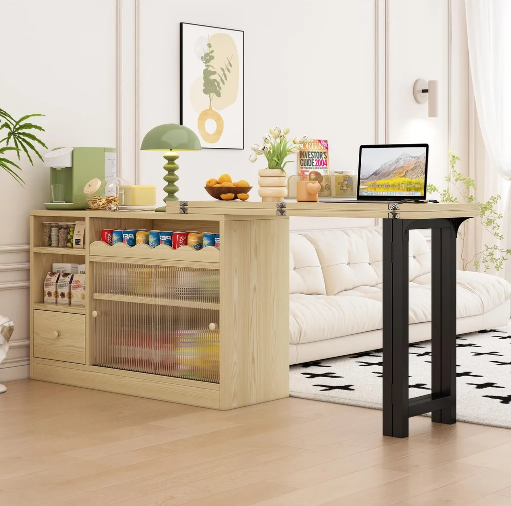 Sweiko Table à manger pliante extensible avec rangement Noir et Nature - 15