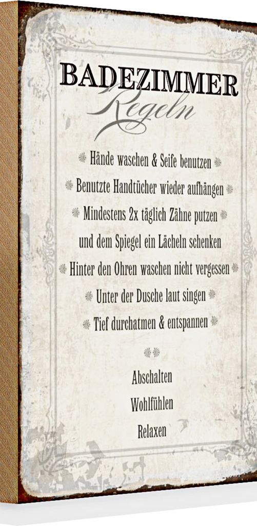 Holzschild Spruch 20x30cm Badezimmer Regeln Haus