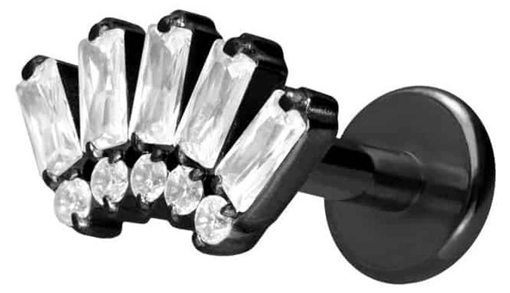 Ohrpiercing, Nasenpiercing Titan Labret mit Push Fit 10 EINGEFASSTE KRISTALLE Schwarz Stablänge: 6mm | Stabstärke: 1mm