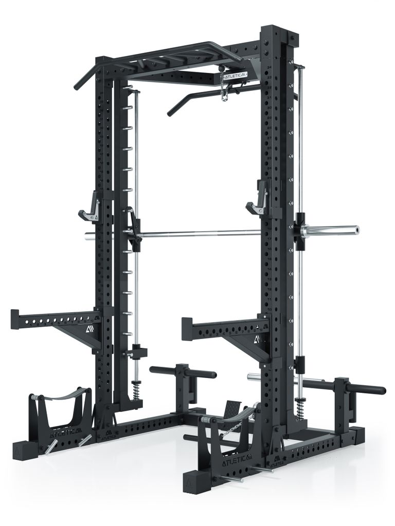 ATLETICA R7 Nemesis | Plate Loaded Version | 223 cm Höhe | Squat Rack mit Multipresse und Latzug