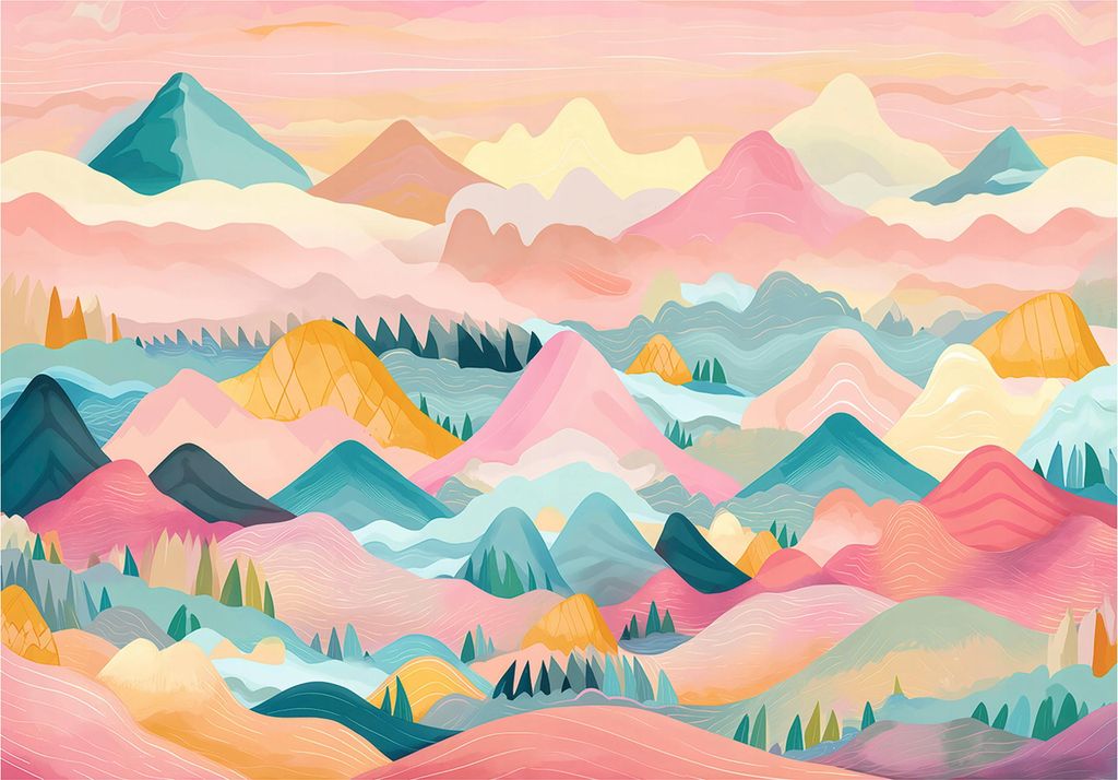 Fototapete Gebirge Wolken Landschaft - 254x184 cm - Vliestapete Kinderzimmer - Vlies Fototapete Rosa - 16068V4
