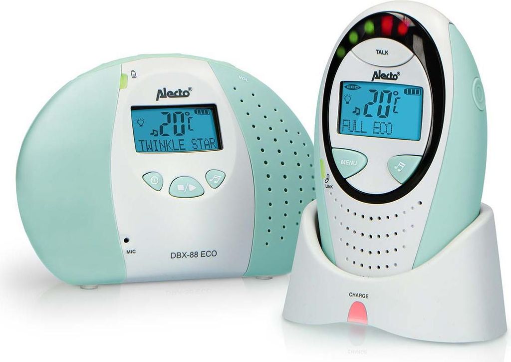 Alecto DBX-88MT - DECT Babyphone mit Full ECO-Modus und Display, weiß/minzgrün