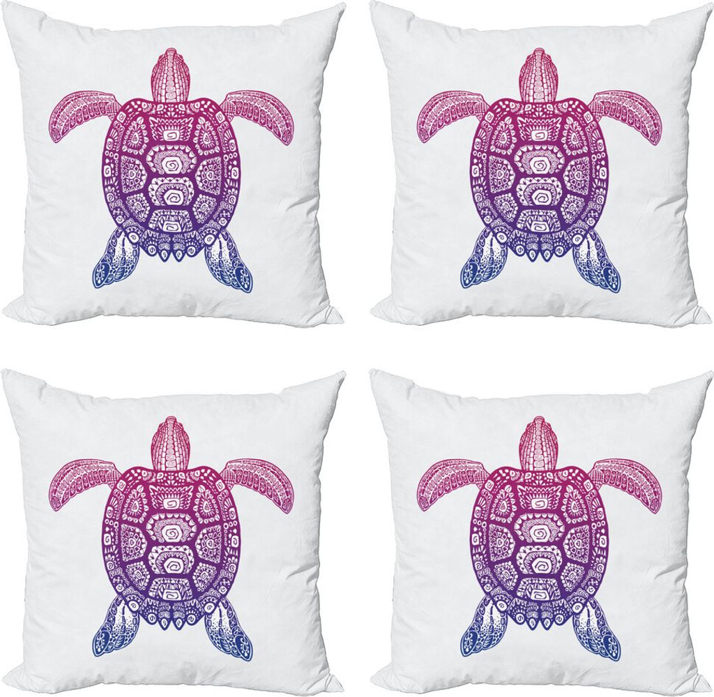 ABAKUHAUS Schildkröte Kissenbezug Set (4 Stück), Totem Tier, Moderner Doppelseitiger Digitaldruck, 60 cm x 60 cm, Mehrfarbig