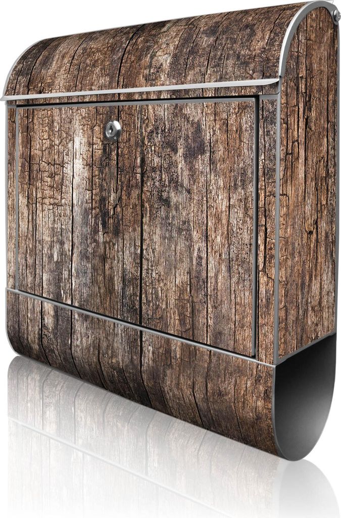 banjado Design Briefkasten Stahl silber mit Zeitungsfach pulverbeschichtet "Altes Holz" 38x46x12,5cm & 2 Schlüssel - Postkasten A4 Einwurf inkl. M...