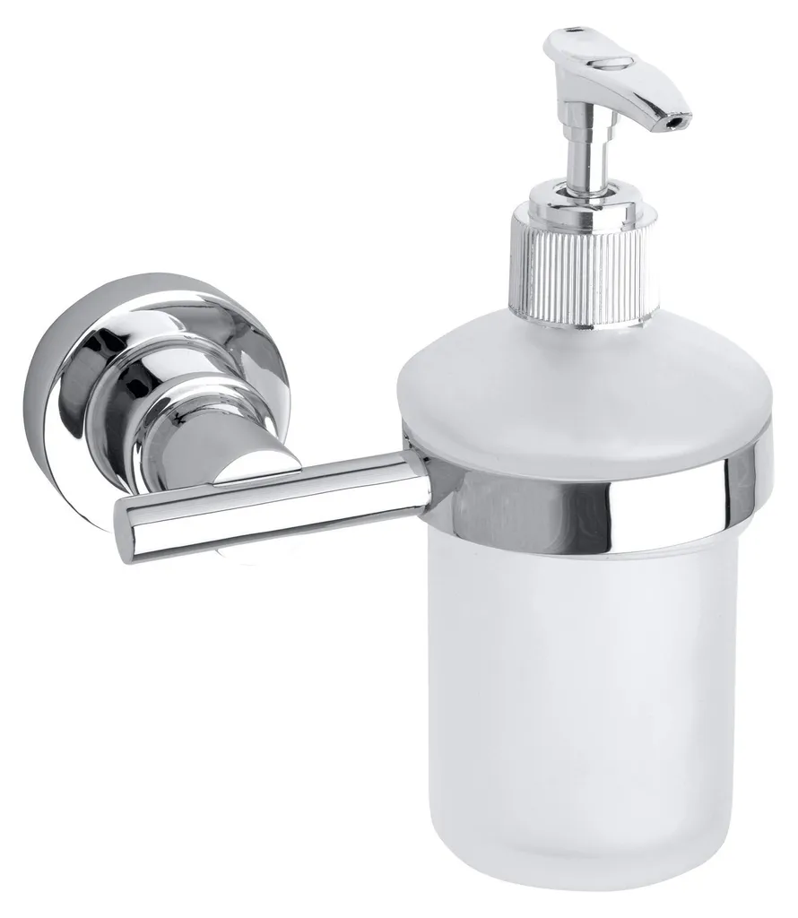 Distributeur de savon en verre dépoli et acier chromé, fixation murale