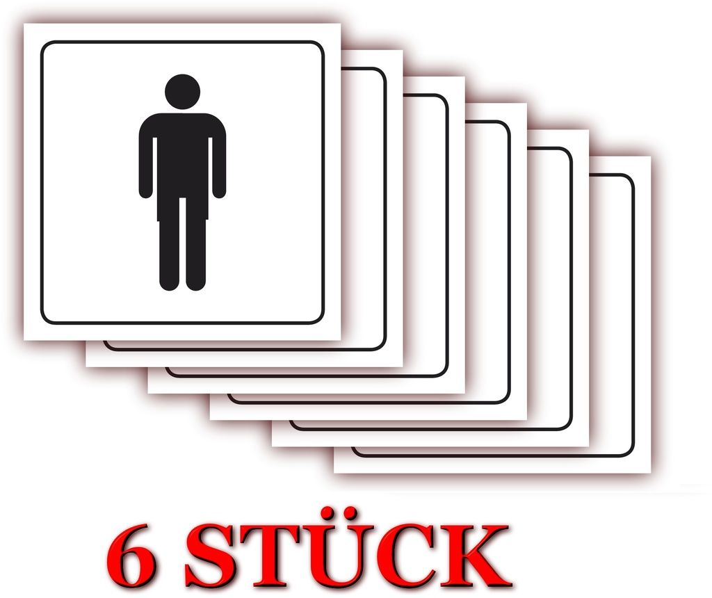 6 Stück - XL Folienaufkleber WC Mann Größe 10 x 10cm - Toiletten Aufkleber, Männer-WC, für innen und außen geeignet ( 502g )