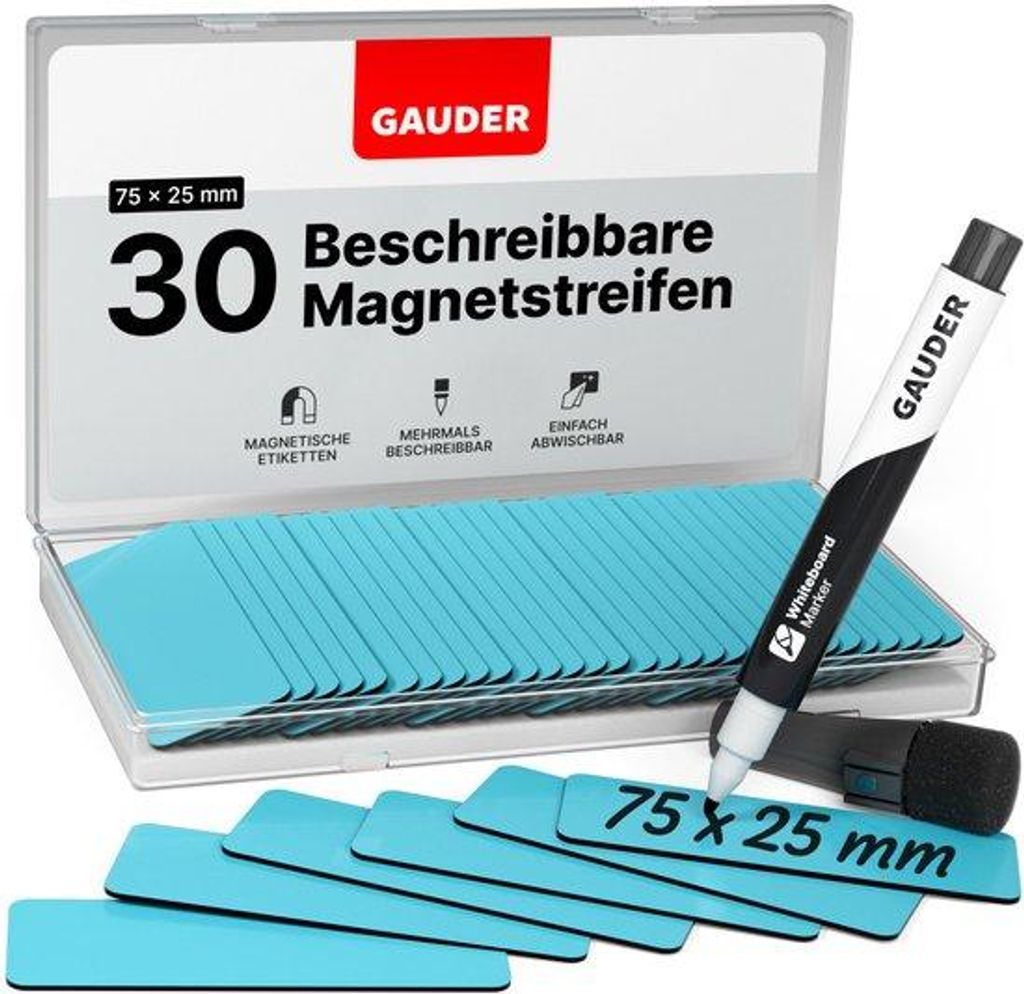 Magnetische Etiketten für Whiteboards, Schule und Küche - 30 Stück, 75 x 25 mm