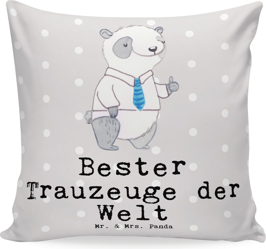Mr. & Mrs. Panda Sofakissen Panda Bester Trauzeuge der Welt - Grau Pastell - Geschenk, Kirche, Dekokissen, kuschelkissen 40x40, Kuschel Kissen, bed...