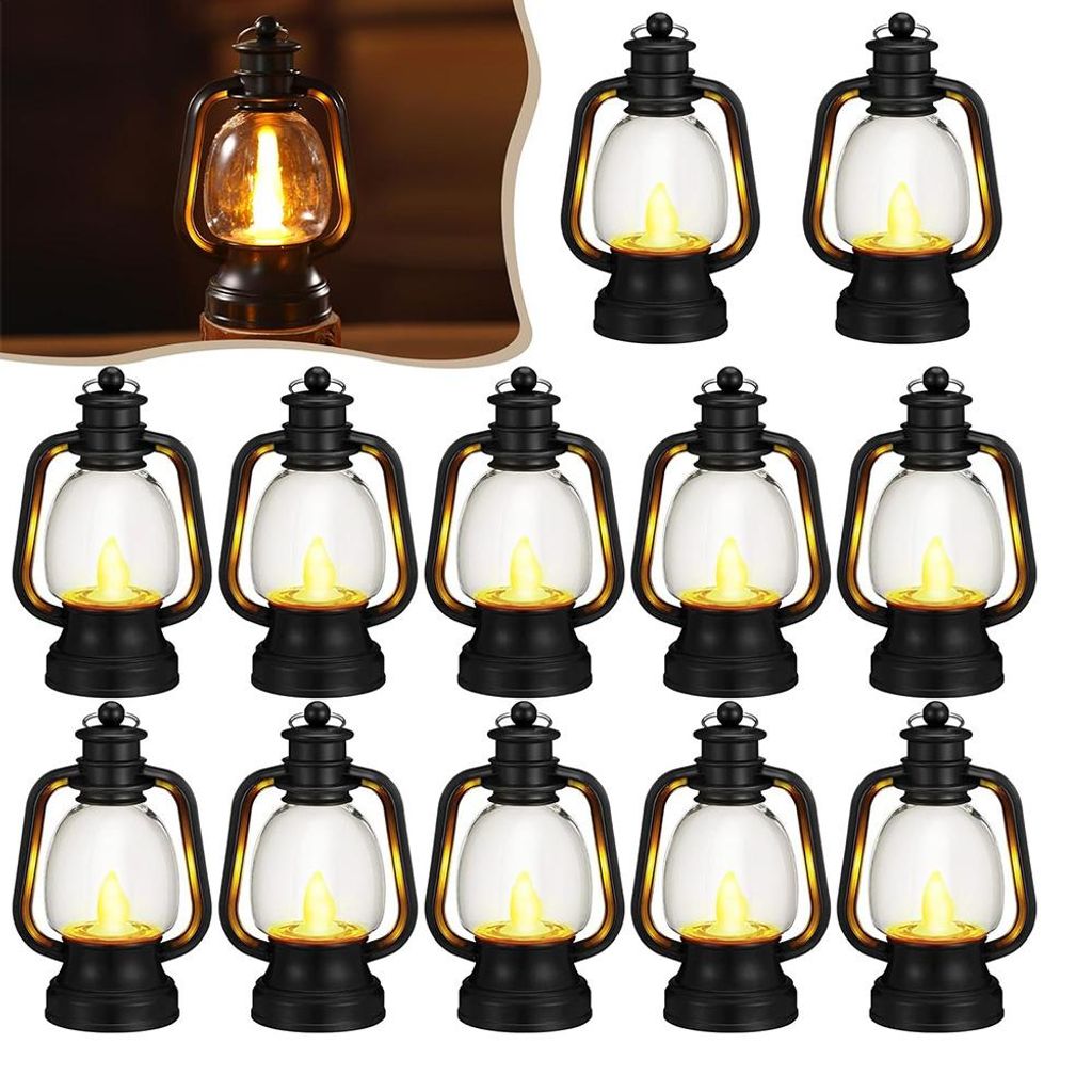 12 Stk Mini Laterne Western-Cowboy-Camping-Tischdekoration schwarz kleine hängende Laterne Ornamente Großpackung mit LED-Kerze für Halloween Wei...