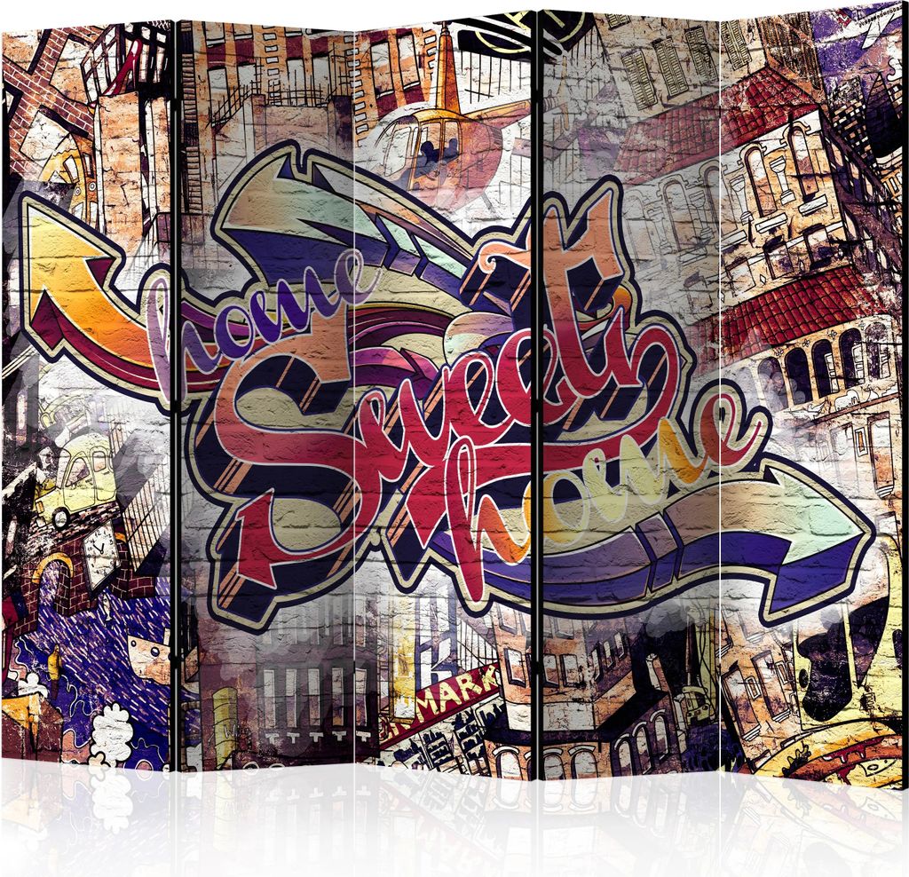 5-teiliger Einseitiger Vlies Paravent - Cool Graffiti II 225x172 cm Street art m-A-0735-z-c