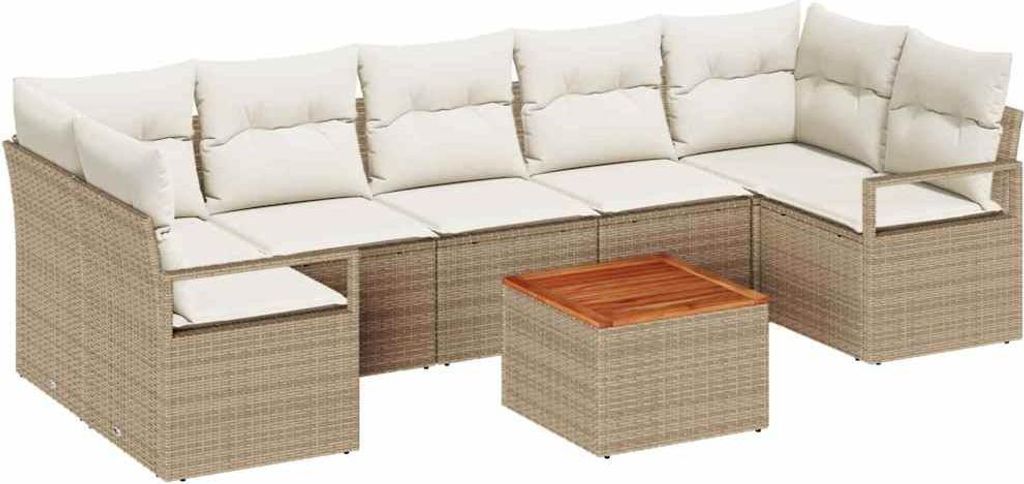 vidaXL Gartensofa-set mit Speicher 8 pcs Beige und Creme Poly-Rattan