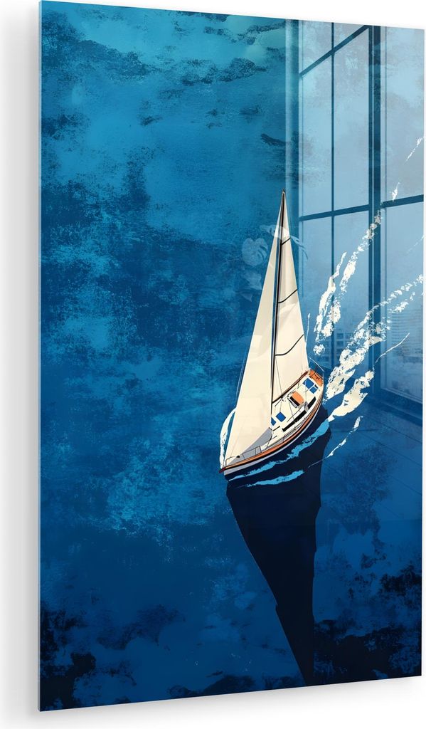 MuchoWow Glasbilder - Bilder auf Wandbild - Foto auf Glas Segelboot - Wasser - Abstrakt - Schatten 60x90 cm Wanddekoration aus Glas - Acrylglasbild...