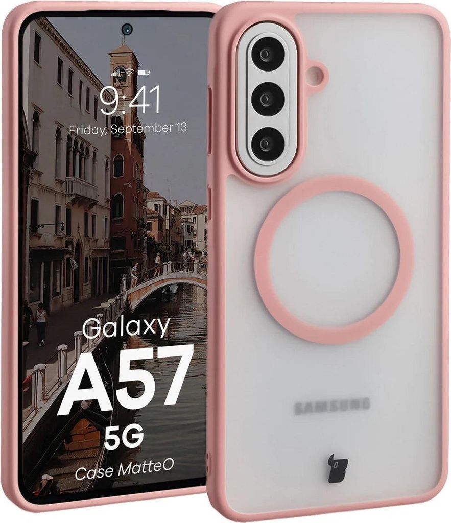 Handyhülle mit Magnetring für Galaxy A57 5G, Bizon Case MatteO, Getönt-Hellrosa