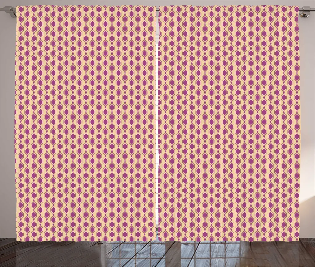 Rideau de Salon Magenta et Beige pour Ambiance Rétro et Rustique 225cm