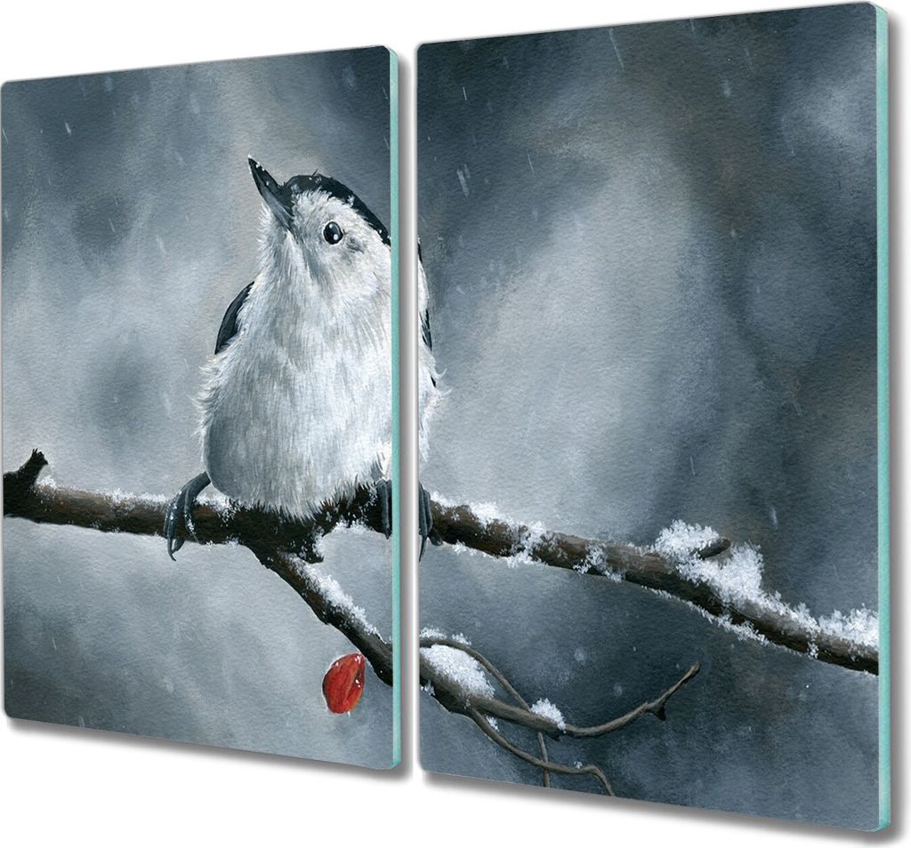 Coloray Kochplattenabdeckung Herdabdeckplatte 2x30x52 cm Hackbrett Schneidebrett Küchenbrett - Pet Vogel Winter Schnee
