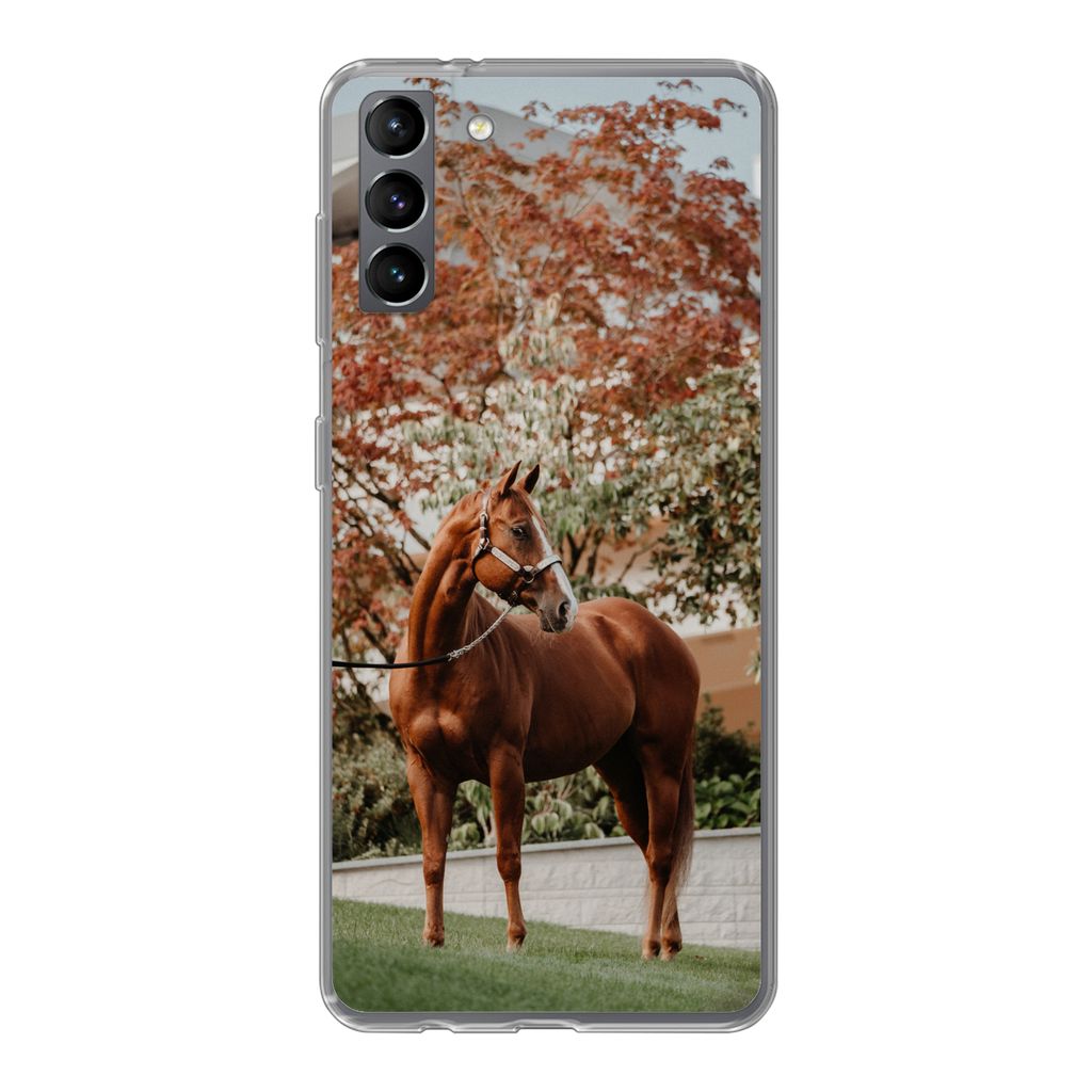 MuchoWow Handyhülle Schutzhülle Hülle für Samsung Galaxy S21 Plus Pferd - Baum - Halfter Silikon Softcase Handy Hülle - Handy-Tasche