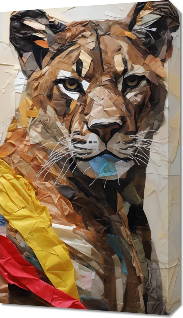 Image Tigre en Papier 40x70 cm - Design Géométrique et Effet Relief