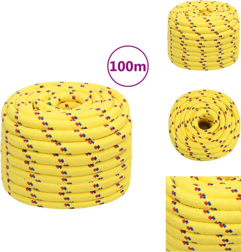 vidaXL Corde de bateau jaune 20 mm x 100 m en polypropylène robuste