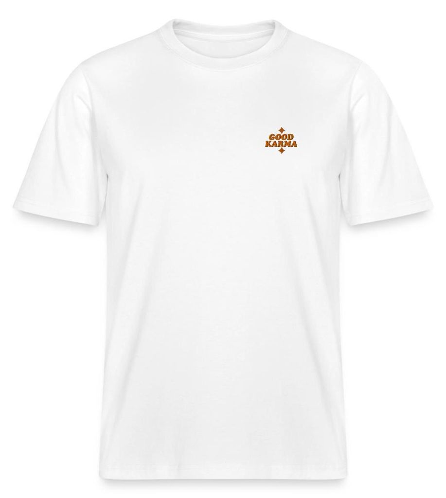 Spreadshirt Good Karma Positives Retro Motiv Mit Sternen Relaxed Fit Uni T-Shirt, 3XL, Weiß