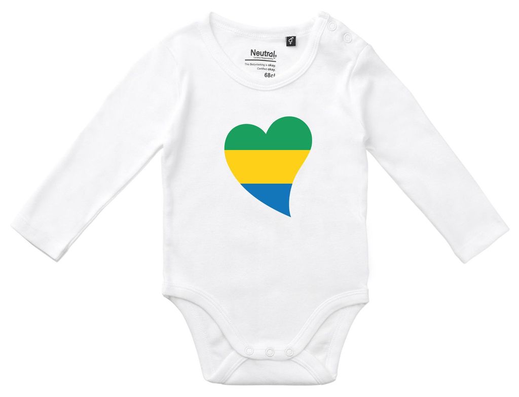 Huuraa Baby Body Gabun Flagge Herz 62 White Baumwolle Fairtrade Langarmbody Geschenkidee