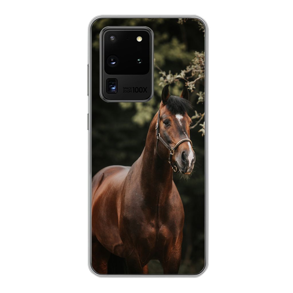 MuchoWow Handyhülle Schutzhülle Hülle für Samsung Galaxy S20 Ultra Pferd - Äste - Porträt Silikon Softcase Handy Hülle - Karteninhaber