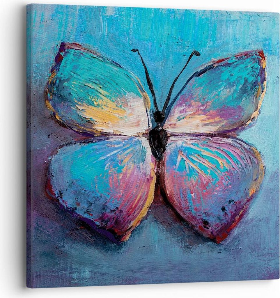 Bild auf Leinwand - Leinwandbild - Einteilig - Handschriftlich Schmetterling Blau - 30x30cm - Wand Bild - Wanddeko - Wandbilder - Leinwanddruck - B...