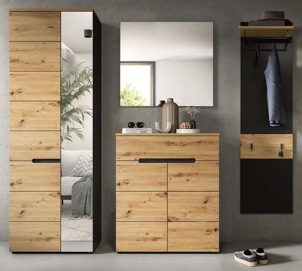 Garderobe Set 4-teilig "Cooper" in Artisan Eiche und grau Produktbild 